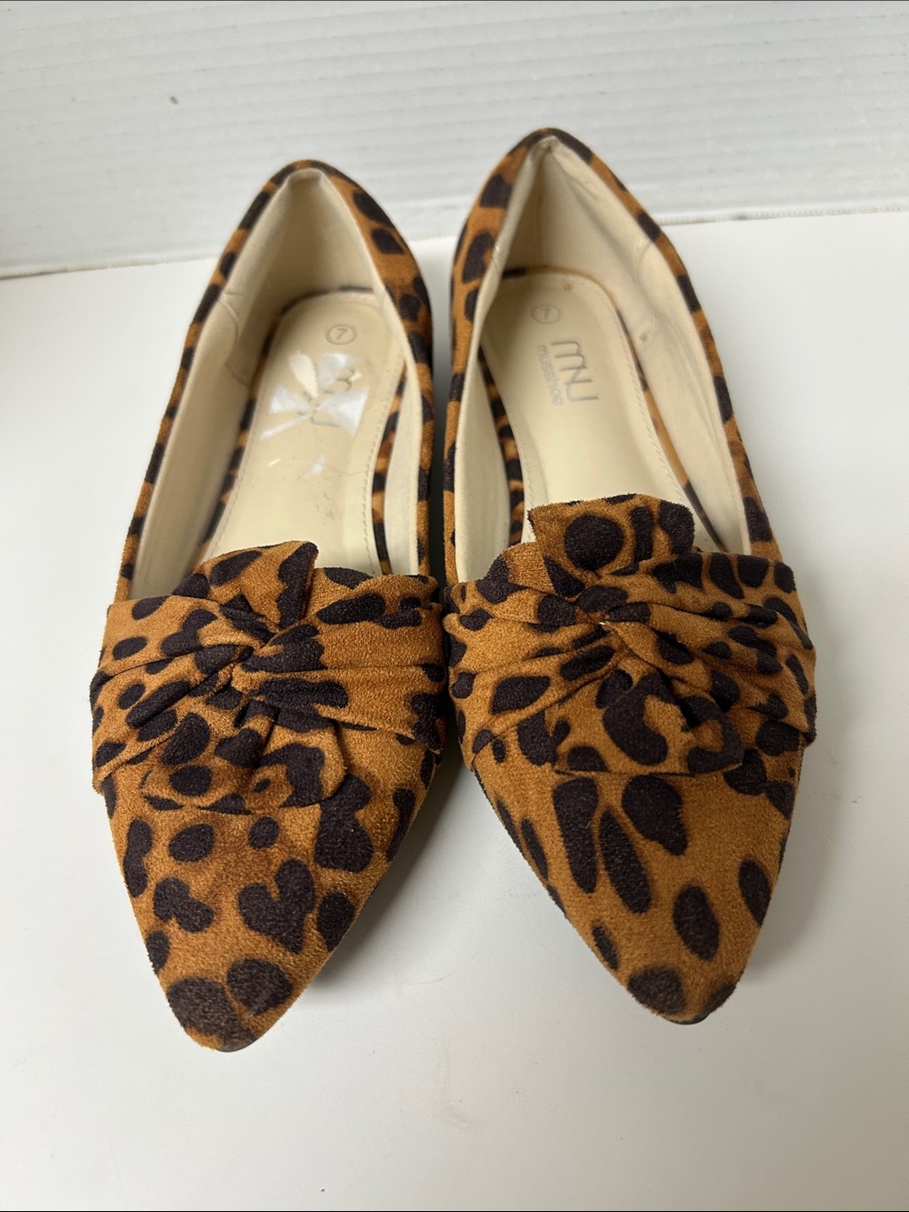 Musshoe Leopard Print Pointed Toe Knot Ballet Flats Artsy Casual Streetwear Sz 7